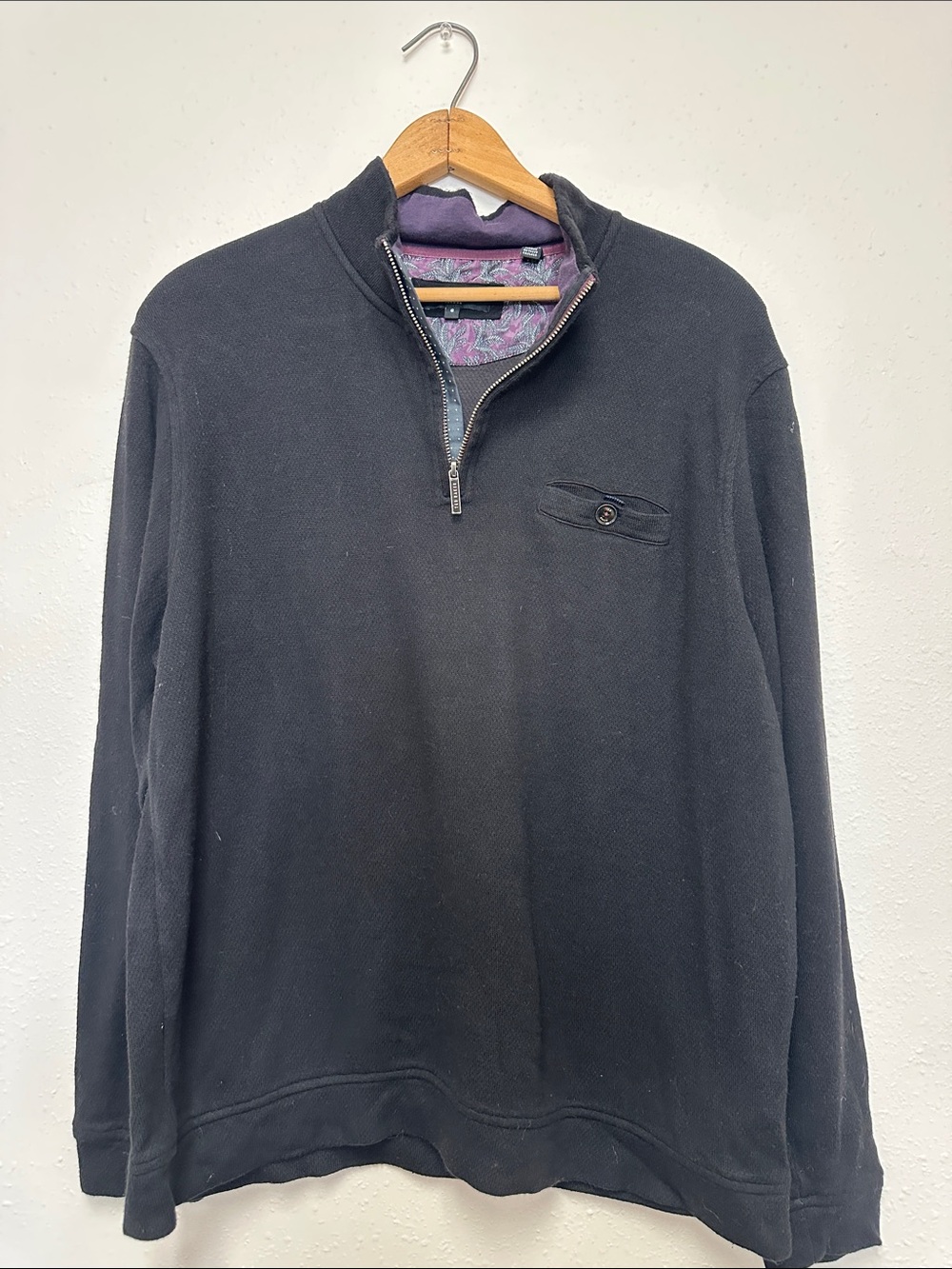 Ted Baker London Men's size large black knit quarter zip lightweight sweater